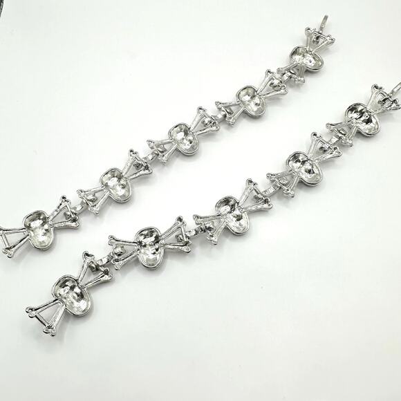 Skull Crossbones Bracelet Silver tone black link Set of 2 Biker Punk Steampunk - Picture 7 of 8